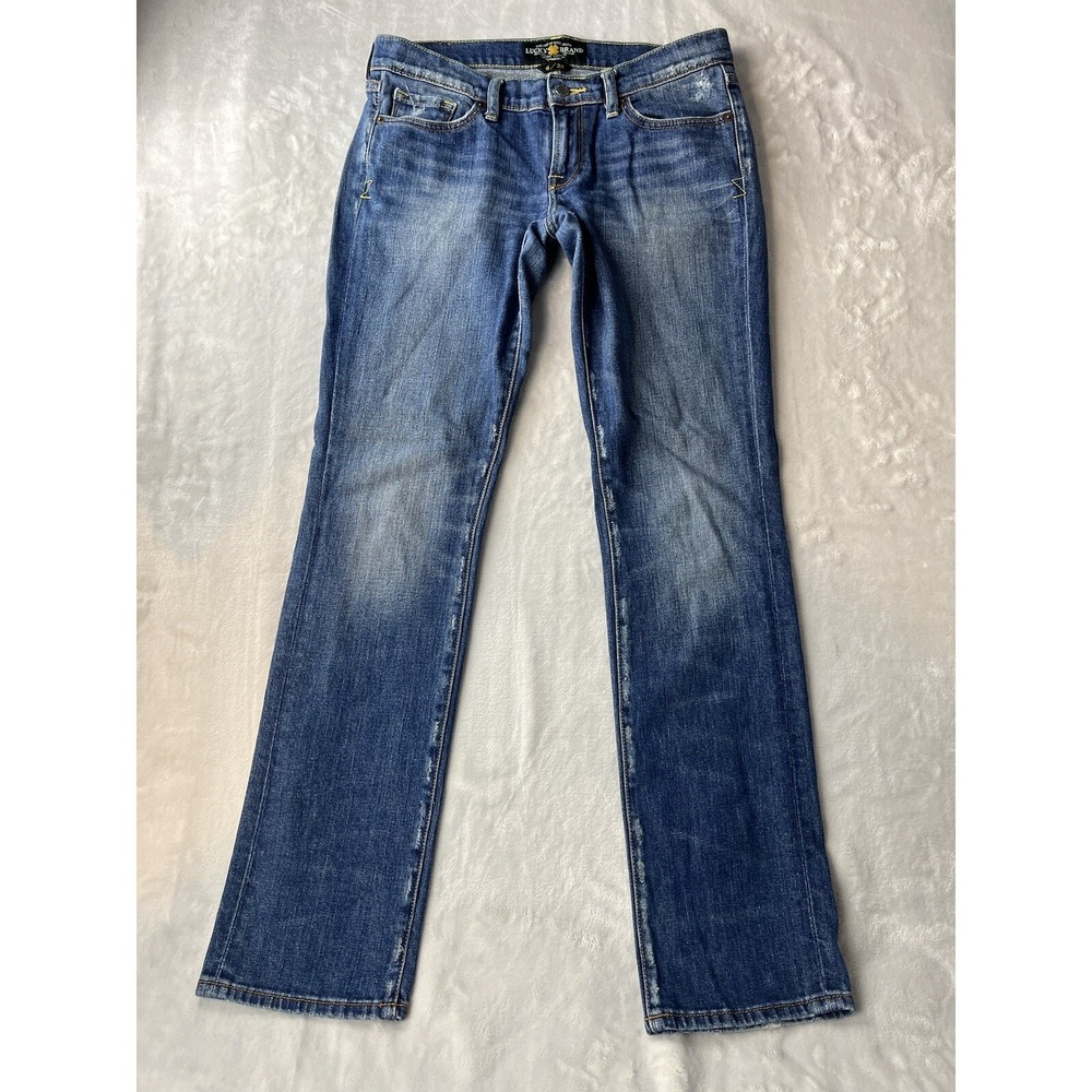 LUCKY BRAND Jean Women 6/28 Blue Wash Zoe Skinny Mid Rise Distressed Whisker